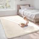 Shag Cream Rug Small 3x5 Area Rugs for Bedroom Bedside Dorm Living Room, Non-Slip Ultra Soft Fluffy Rugs for Kids Room, Girls Room, Study, Office, Playroom, Easy to Clean, Small Carpet Dcor