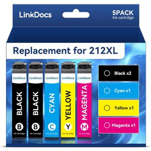 LinkDocs Remanufactured Ink Cartridge Replacement for 212XL Ink Cartridges Work with XP-4100 XP-4105 WF-2830 WF-2850 Printer (2 Black, 1 Cyan, 1 Magenta, 1 Yellow, 5-Pack)