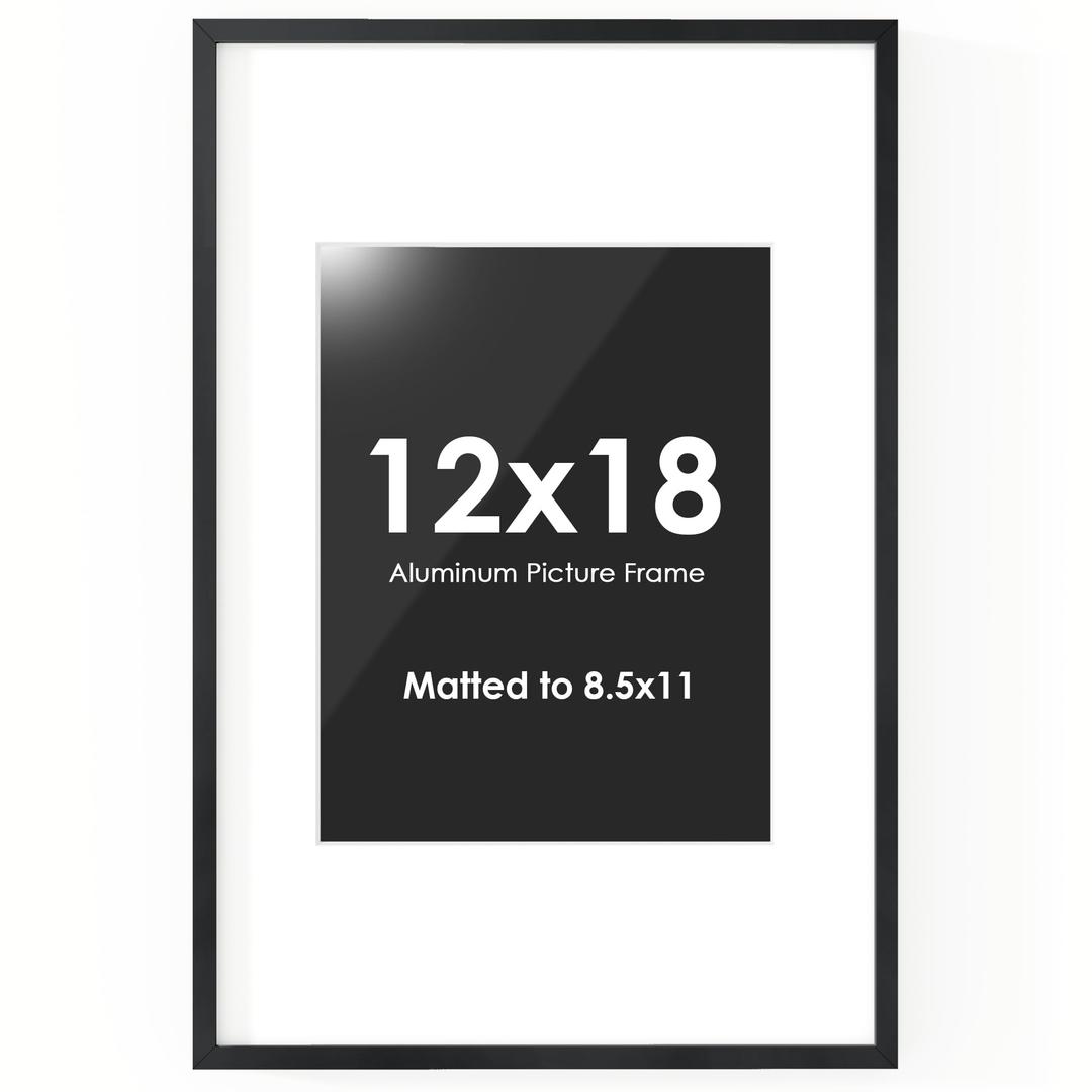 Fun Memories 12x18 Picture Frame, 12 x 18 Black Frame with Mat for 8.5x11 Photo - HD Tempered Glass - Vertical and Horizontal Display - Wall Hook Hanging Hardware Included - Set of 1