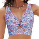 GRAPENT Tankini Top Cropped Sport Swimsuits for Women Full Coverage Swim Top for Women Bikini Top Push Up Cute Swimsuit Top Swim Suits Printed Color White Floral XXLarge Size 20 to 22