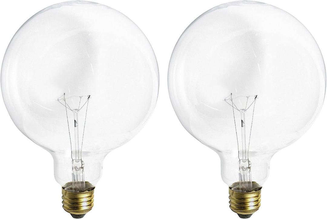 (2 Pack) G40 Incandescent Light Bulb 2700K Soft Light, Decorative Globe Light Bulbs,E26 Medium Base, Perfect use for Decor, Pendant, Bathroom/Vanity Mirror Makeup, Dimmable. Crystal-Clear 