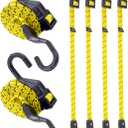 6 Pcs 24 Inch Flat Adjustable Bungee Cords with Hooks, 3X Faster to Adjust The Length, Lucky Straps Black/Yellow Heavy Duty Bungee Straps for Cargo, Bike, Cart, Tent, Truck, Camping, Outdoor