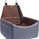 Dog Car Seat for Small Medium Dogs, Soft Fabric Dog Booster Seat with Storage Pockets, Safety Belt, Comfy Pet Car Seat Travel Bed, Removable and Washable (Grayish Brown)
