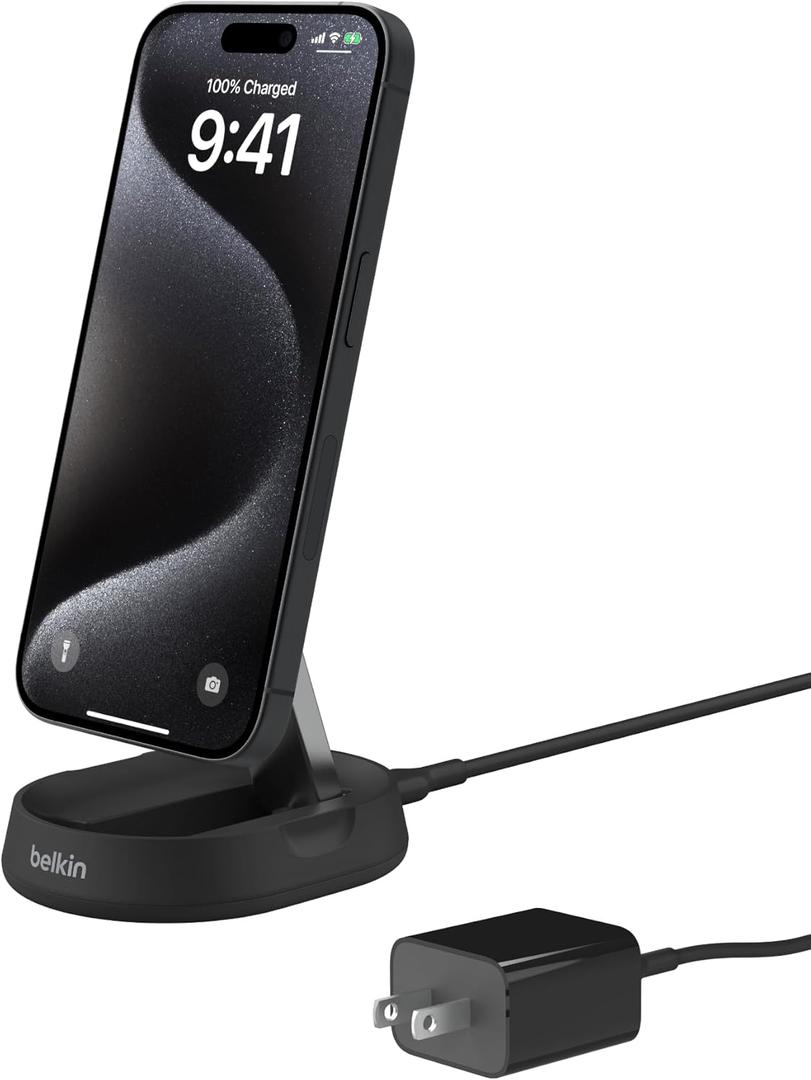Belkin Convertible Magnetic Charging Stand 15W - MagSafe-Compatible Fast Qi2 Charger, iPhone Charger for Apple iPhone 16, 16 Plus, 16 Pro, 16 Pro Max, iPhone 15 & 14, Apple Airpods Pro, & More - Black