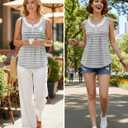 Summer Tops for Women 2026 Trendy Pleated Front Striped Tank Top Curved Hem Flowy Sleeveless Shirts (Gray, M)