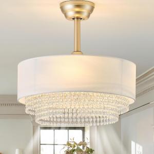 20" Gold Fandelier Ceiling Fans with Lights, Crystal Boho Chandelier Ceiling Fan with Light Remote Control, 6-Speed for Bedroom, Living Room, Nursery