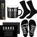 ReliThick 6 Pcs Funny Chaos Coordinator Gifts for Man Included 12 oz Enamel Mug Socks Ballpoint Pen with Pen Box Greeting Card Envelope for Office Boss Manager Employee Nurse Assistant Teacher(Black)