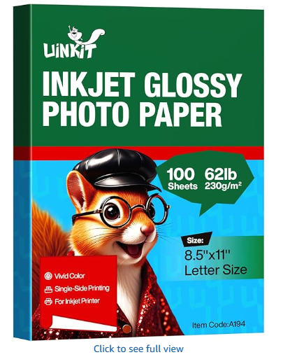 Uinkit 240 Sheets Inkjet Photo Paper Glossy 8.5x11 37lb 1135Gsm Professional Photographic Paper Letterl Instant Dry Suitable for All Ink Printers