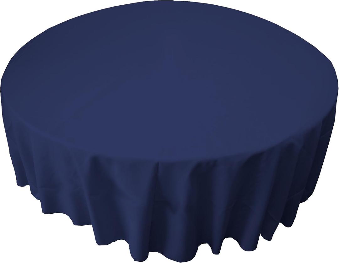LA Linen Polyester Poplin Washable Round Tablecloth, Stain and Wrinkle Resistant Table Cover 72", Fabric Table Cloth for Dinning, Kitchen, Party, Holiday 72-Inch, Navy