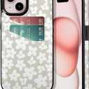 for iPhone 13/14/15 Wallet Case Card Holder Slot Slim Cute Design Soft Leather Protective Phone Case with 2 Credit Card Pockets Cover for 6.1 inch for Women Girls,Natural Flowers