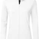 MoFiz Women's Full Zip Hiking Shirt Lightweight UPF 50+ Sun Protection Running Jacket Long Sleeve Sports Outdoor Top Pocket (Medium, 2024-white-fleece)