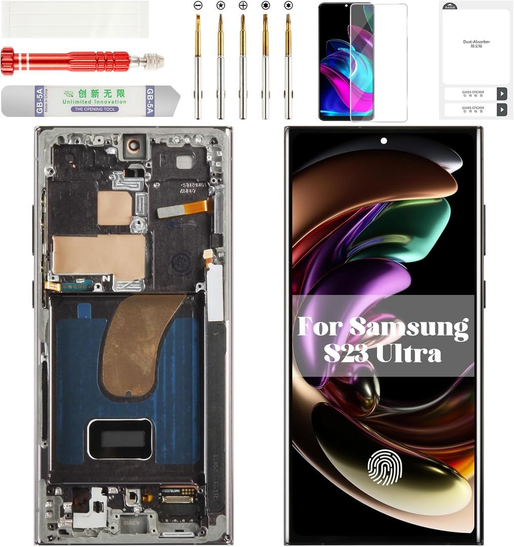 OLED for Samsung S23 Ultra 5g Screen Replacement for Samsung Galaxy S23 Ultra LCD for Samsung S23 Ultra 5g Display Touch Digitizer Screen Assembly Replacement with Frame Black (US Version)