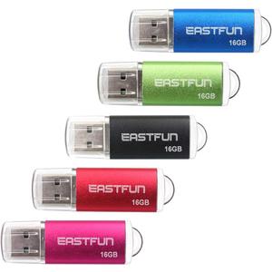 EASTFUN 5 Pack 16GB USB 2.0 Flash Drive Memory Stick Thumb Drive, with LED Indicator, 5 Pcs Mix Colors: Rose/Red/Gold/Black/Green/Blue