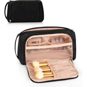 CUBETASTIC Small Makeup Bag, Makeup Pouch, Travel Cosmetic Organizer for Women and Girls (Oxford Cloth, Black)