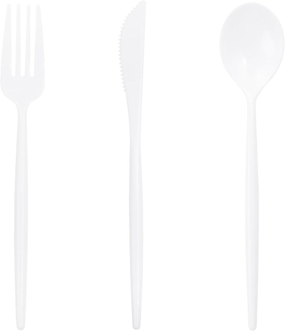 Supernal 180PCS White Plastic Silverware,White Utensils Set Disposable,Disposable Silverware Include 60 Forks,60 Knives,60 Spoons,Heavy Duty Party Cutlery for Birthday,Dinner,Wedding