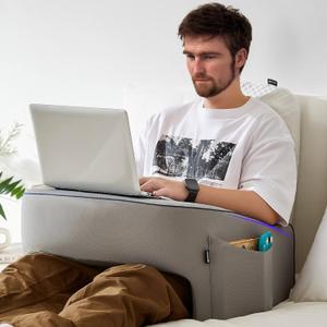 Soft Lap Desk Pillow for Adult, Extra Large Reading Pillow with Pocket, Arm Rest Pillow, Memory Foam Bed Rest Pillow can Reading, Working in Bed Floor Sofa (Grey) (Gray)