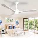 Outdoor Ceiling Fan with Light: 52 Inch 3 Blade Outdoor Fans for Patios - Modern White Ceiling Fan with Dimmable Light Remote APP Control Ultra Quiet Reversible DC Motor Timer