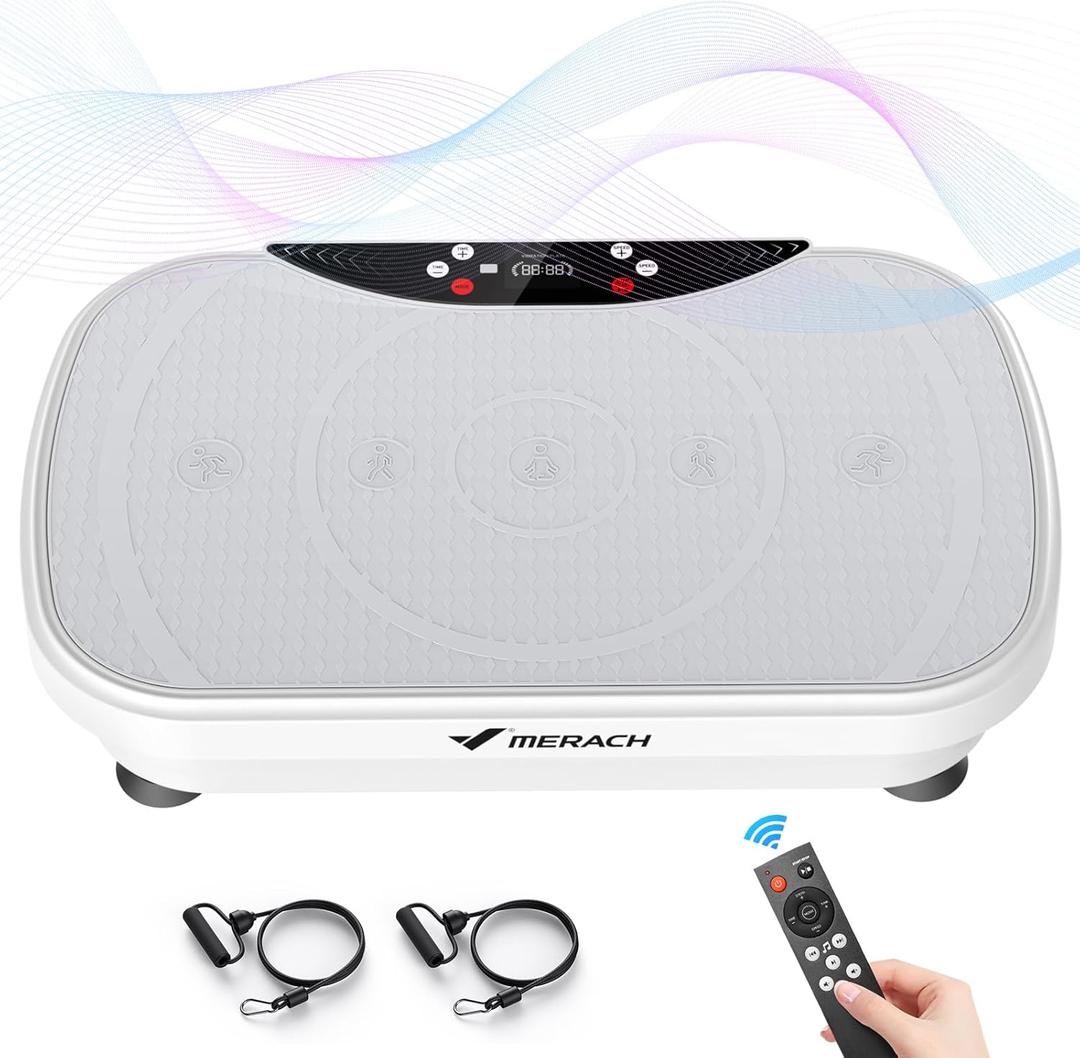 MERACH Vibration Plate Exercise Machine, Vibration Plate for Lymphatic Drainage Weight Loss, Vibrating Plate Exercise Machine with Bluetooth and LED Display, Workout Equipment for Women Men Home (Grey)