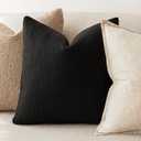 Foindtower Set of 2 Decorative Textured Burlap Linen Throw Pillow Covers Farmhouse Boho Lumbar Cushion Cover Solid Accent Pillowcase for Couch Sofa Bed Living Room Home Decor,1220 Inch,Black