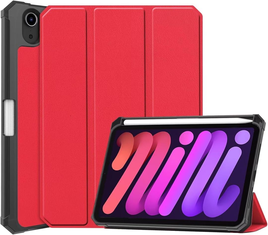 Tablet Cover for Apple iPad mini 6th 7th Generation 8.3"(2021 2024 Release),Folio Stand Lightweight Leather Case for Apple iPad mini 6 7 Gen A2567 A2568 A2569 A2993 A2995 A2996 (TPU-Red)