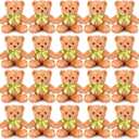 Hungdao 24 Pcs Bear Bulk Plush Stuffed Animals 10 Inch Cute Soft Stuffed Bear with Green Bow for Valentine's Day Wedding Baby Shower Birthday Party Gift Christmas(Light Brown)