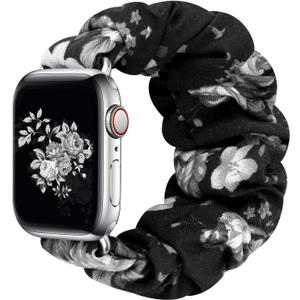 Greatfine Compatible for Apple Watch Band Scrunchie 38mm 40mm 42mm 44mm, Soft Elastic Strap Watch Bands, With iWatch Series 6 SE 5 4 3 2 1, S L Printing Replacement Wristband for Women Men(38/ 40mm-S)