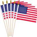 6 Pcs 4x6 Inch Small American Flags on Stick, Mini Handheld USA Flags with Kid-Safe Spear Top,American flags For Outside,4th of july decorations,For Memorial Day Supplies