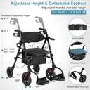 Walkers for Seniors, 2 in 1 Rollator Wheelchairs Combo 10" Big Wheels Walker with Seat, Rollator Transport Chair with Brakes Folding Rolling Walker for Adults, Black