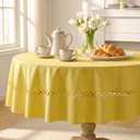 Horaldaily Yellow Farmhouse Style Tablecloth with Decorative Cutouts, 60×60 Inch Round Polyester Table Cloth, Wrinkle Resistant Washable Table Cover for Dining Wedding and Outdoor