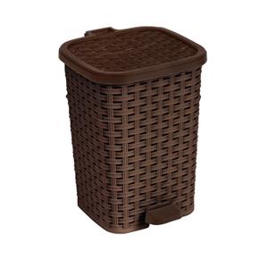Superio Mini Trash Can with Foot Pedal Small Outdoor Garbage Can with Lid, 1.5 Gallon Plastic Waste Basket for Bathroom, Bedroom, Kitchen, Office, Patio (Wicker Brown 6 QT.)
