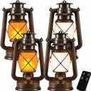 Battery Powered Vintage LED Lanterns 4 Pack with Remote Control, 2 Lighting Modes Flickering Flame Steady Light, Hanging Lanterns for Patio Garden Porch Camping Indoor Outdoor Decor Halloween