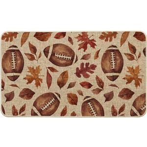 Artoid Mode Rugby Maple Leaves Football Fall Doormat, Autumn Home Decor Low-Profile Switch Rug Door Mat Floor Mat for Indoor Outdoor 17x29 Inch (Beige)