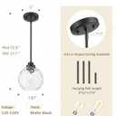 8 Inch Modern Farmhouse Pendant for Kitchen Island, Adjustable Height Hanging Fixture with Hammered Glass, Matte Black, Dining Room Entryway - PL101HBK-L