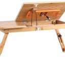 Foldable Bamboo Laptop Desk for Bed & Couch, Adjustable Height & Angle, Portable Lap Table with Drawer, Large Size, Ideal for Work & Study (Fan Type)