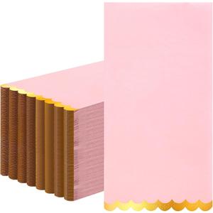 100 Pcs Pink Paper Napkins Disposable, Pink and Gold Party Napkins, Premium Quality Scalloped Dinner Napkins for Birthday Wedding Bridal Shower Party