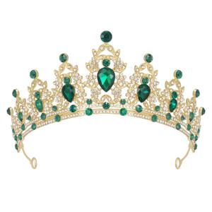 SWEETV Green Queen Crown and Princess Tiaras Adult,Crystal Crown for Women and Girls, Headband for Bride Wedding Bridal Birthday Quinceanera Pageant Party Prom,Halloween Costume Cosplay Accessories (Gold+Emerald Green)