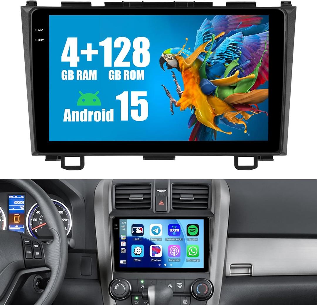 4+128G Radio for Honda CRV 2007 2008 2009 2010 2011, 9" Touch Screen for CRV Bluetooth Radio with Wireless CarPlay, 5GHz WiFi, Bluetooth 5.0, EQ, GPS Navigation, 1280 * 720, Backup Camera