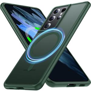 [NO.1 Magnetic for Samsung Galaxy S21 Ultra Case with MagSafe [Translucent Matte][Anti-Fingerprint][Military Grade Drop Tested] Slim Soft Silicone Bumper for Samsung S21 Ultra Phone Case,Green