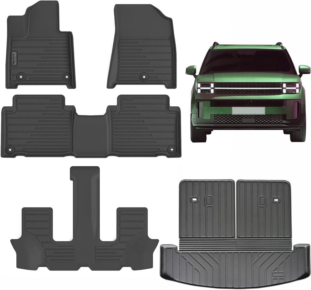 Floor Liners & Large Cargo Liners for 2024-2025 Hyundai Santa FE HybridNon Pure Gasoline car,TPE All Weather Protection Car Floor Mats with Large Trunk Mat Covering The backrest