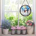 ERMCDFHC Stained Glass Window Hanging, Snowman with Moonlight Scene Round Sun Catchers Glass Panel Suncatcher Decor for Home, 7.8Inch. (003)