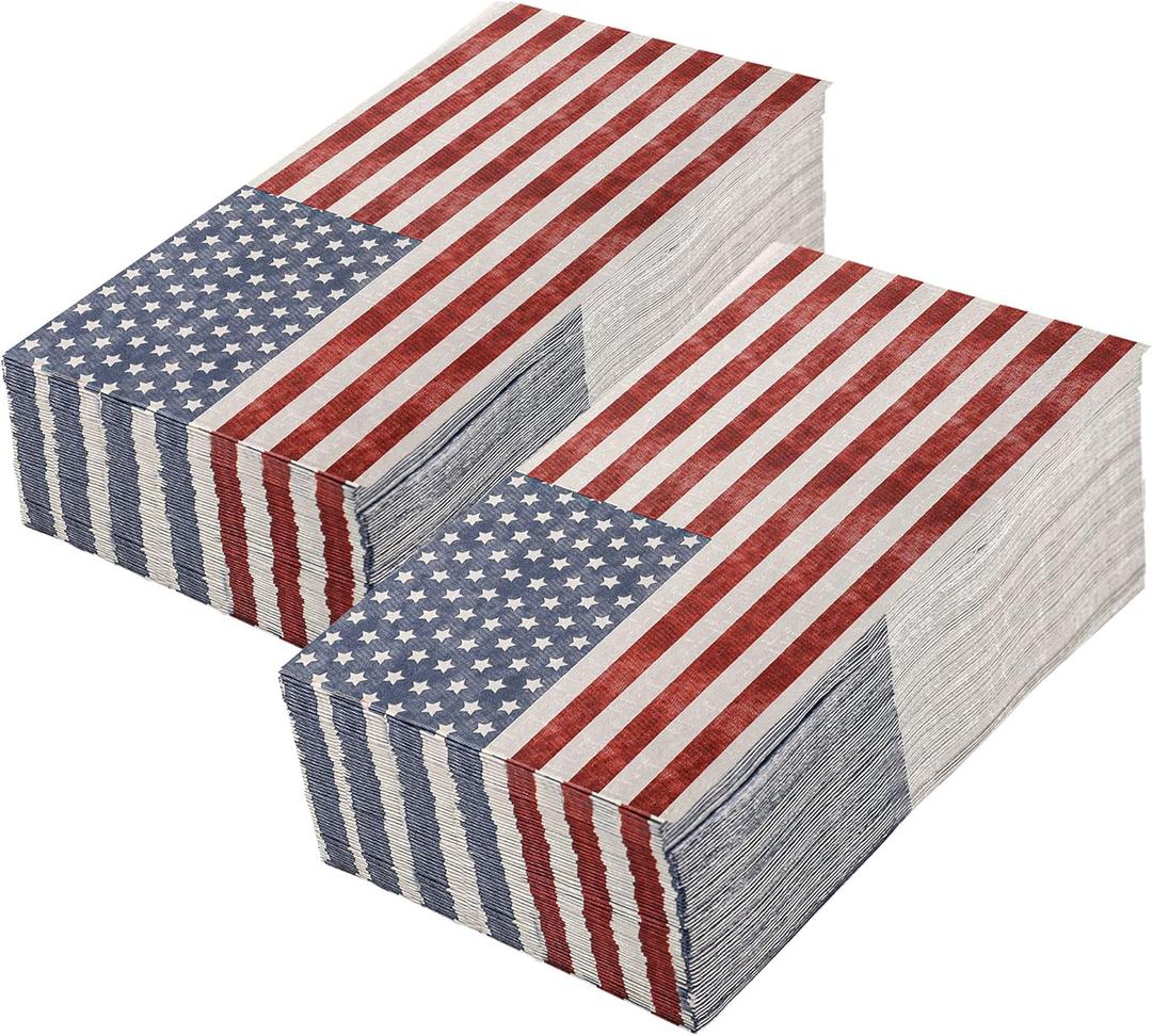 100 Pieces Patriotic Guest Napkins American Flag 3-Ply Disposable Paper Napkins 4th of July Hand Towel Decorative Dinner Napkin for Independence Day Kitchen Bathroom Party Tableware