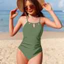 KANGKANG Girls Swimsuit Quick Dry Cut Out One Piece Swimsuits with Tropical Print Cover Up Skirt Bathing Suit Swimwear 13-14Y