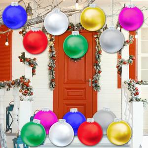 10 PCS Outdoor Christmas Decorations, 11 Inch Large Inflatable Christmas Balls, Christmas Ornaments Decor for Front Door Yard, Outdoor Christmas Tree, with Pump for New Year Festive(7 Colors)