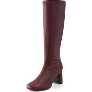 Women's Knee High Boots Elastic Stylish Block Heel Round Toe with Smooth Zipper Design for Fashion Versatile Wear (8, Burgundy)