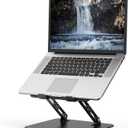 Adjustable Laptop Stand for Desk, Metal Foldable Laptop Riser Holder, Portable Desktop Book Stands, Ventilated Cooling Computer Notebook Stand Compatible with 10-15.6 Laptops, Black 