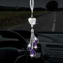 Frienda Bling Car Rear View Mirror Accessories for Women Gift Cute Heart Crystal Hanging Charm Diamond Decoration Lucky Interior Ornament Pendant(9.8 Inch,Purple)