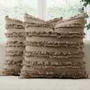 MIULEE Decorative Boho Throw Pillow Covers Set of 2 Khaki Brown Modern Linen Striped Jacquard Pattern Farmhouse Neutral Cushion Covers for Sofa Couch Living Room Bedroom 18x18 Inch Home Decor