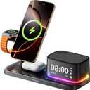 5 in 1 Alarm Clock with Wireless Night Stand Charging Station for Apple All in One Watch and Phone Charging Stand for iPhone 17 Air 16 15 14 13 12 Series Multiple Devices Bedrooms