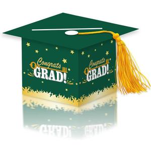 2 x 2026 Graduation Party Card Box, Green Gold Congrats Cap Card Holder Box with Tassel for 2026 Graduation Party Decoration