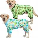 XPUDAC 2 Pack Dog Pajamas for Large Breeds, 4-Way Stretch Soft Dog Onesie Lightweight Warm Pet Clothes Jammies for Large Breeds Dinosaur Avocado Print, 8XL 